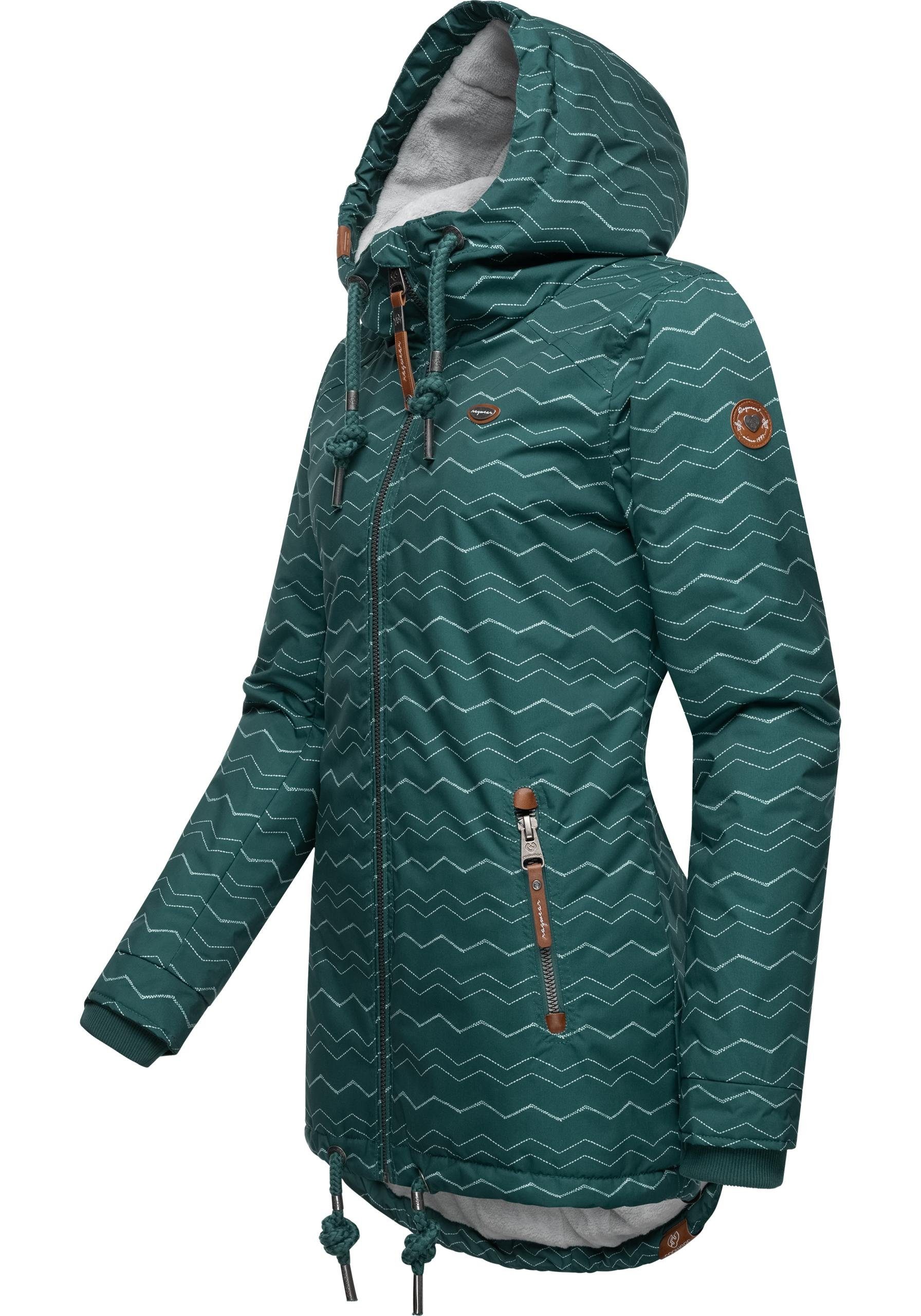 Ragwear Winterjacke Zuzka Winter Winterparka Innenfutter tannengrün mit Teddyfleece stylischer