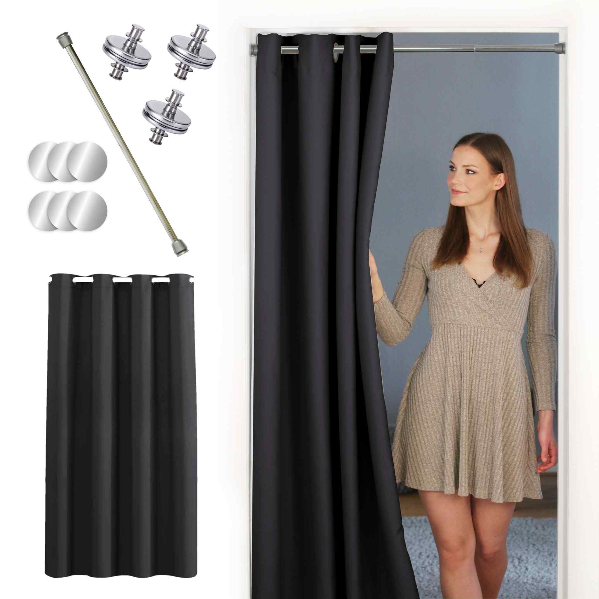 tinycurtains Türvorhang mit Stange silber 70-120 cm Thermo Vorhang ohne Boh günstig online kaufen