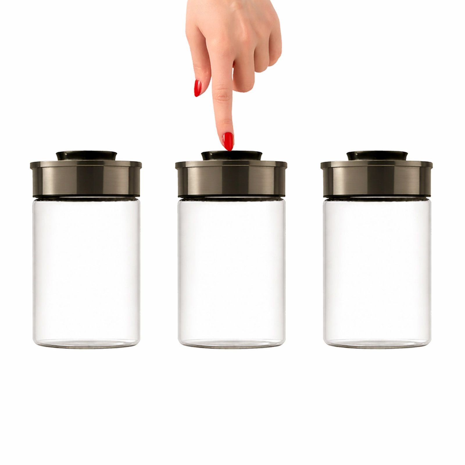 BURI Vorratsglas 3x Vakuum Vorratsglas Glas 1300ml Vorratsgläser Vakuumdeckel luftdicht, Glas