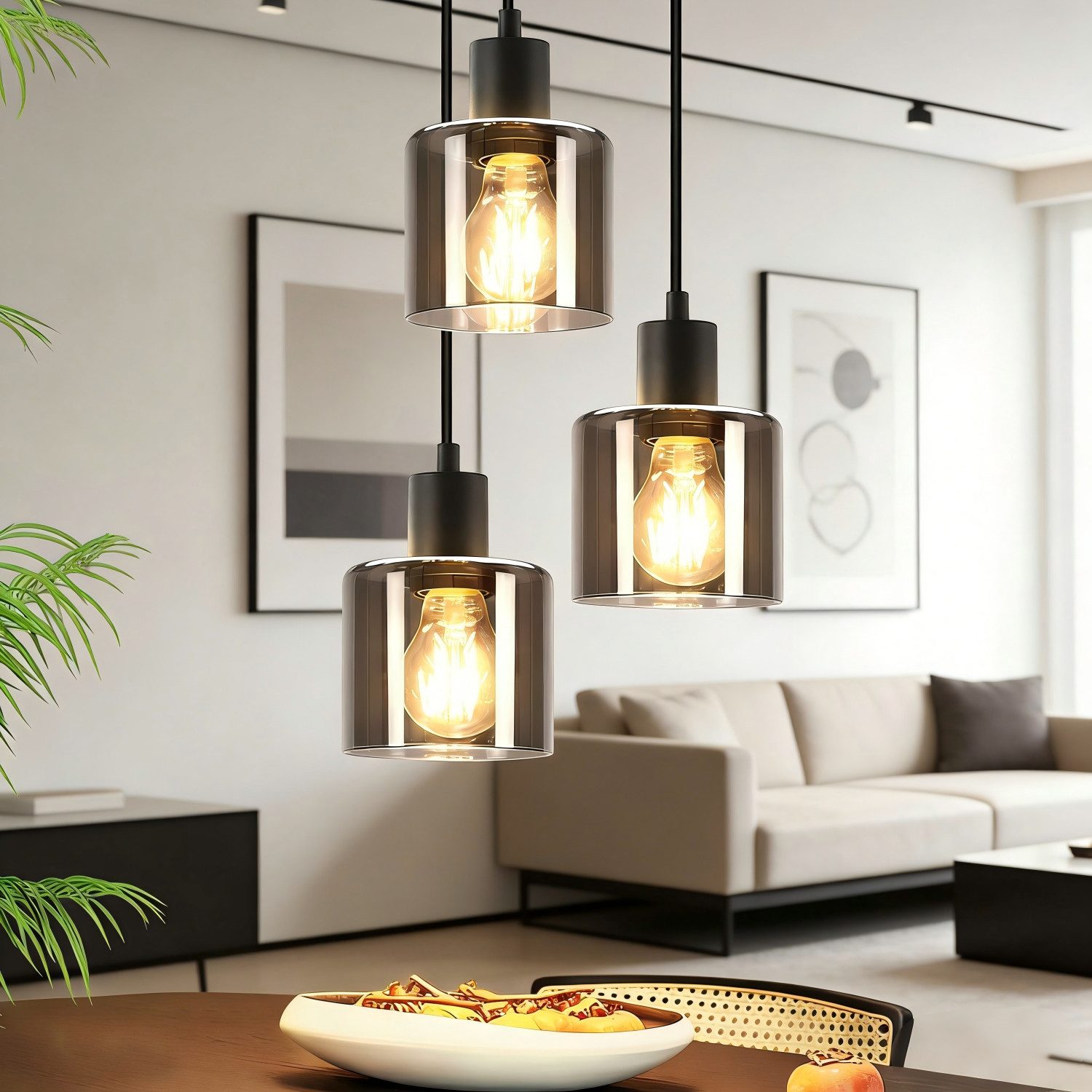 ZMH Pendelleuchte Esstischlampe Hängend Hängeleuchte Schwarz/Berstein - E27 günstig online kaufen