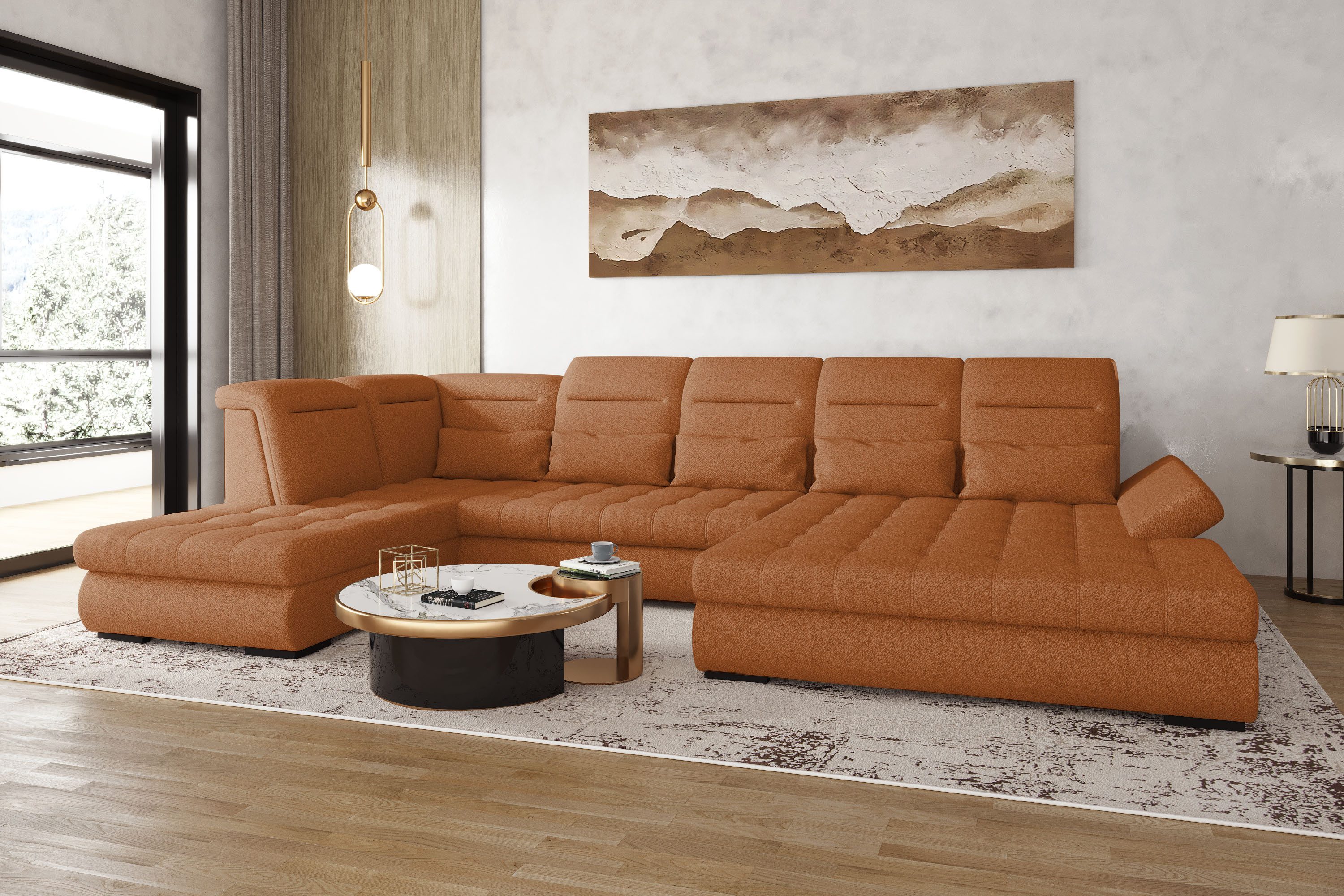 Sofa Dreams Wohnlandschaft Levanto in Strukturstoff, Sofa, U-Form, Rundumbezug aus Strukturstoff NEVE, mit Schlaffunktion