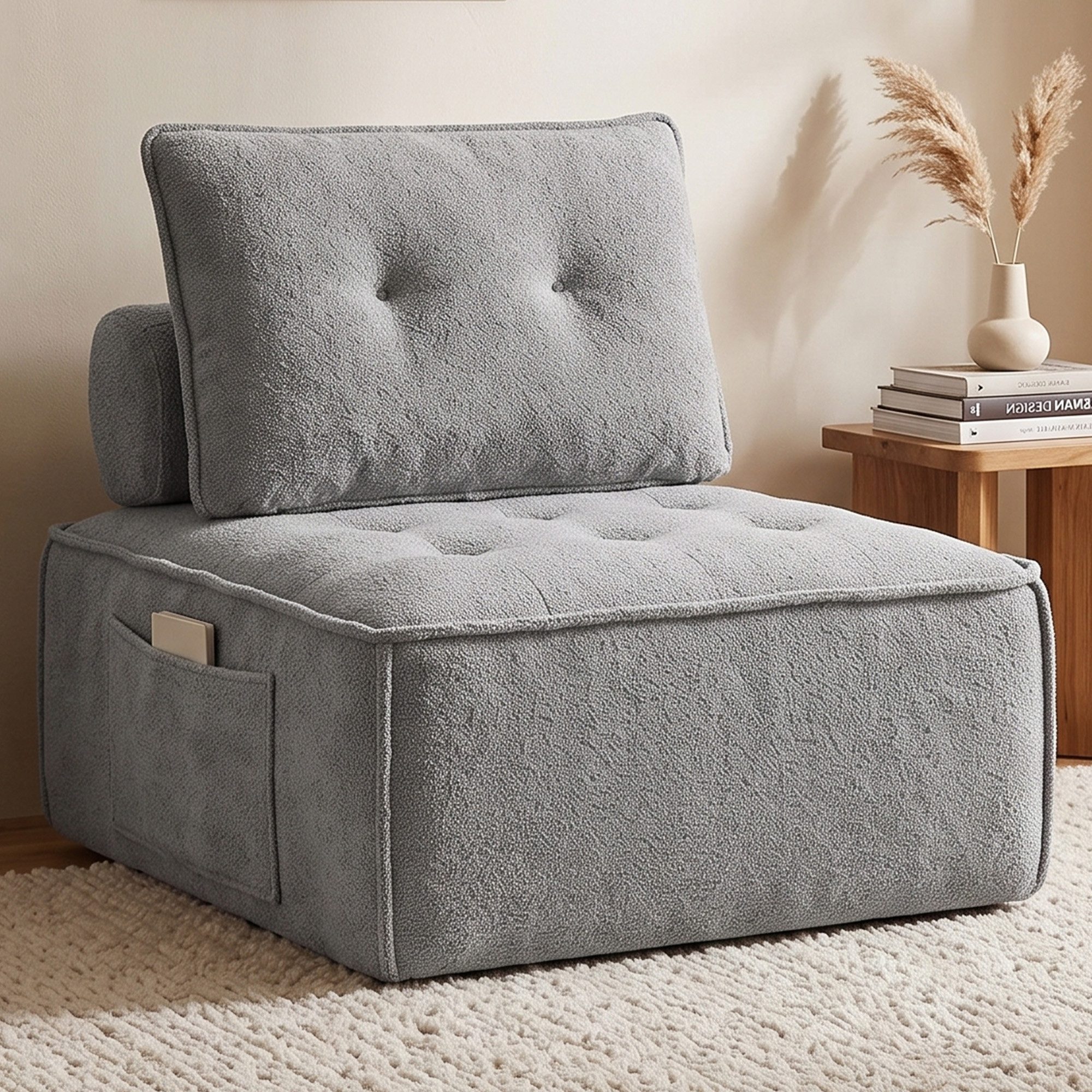GLP Sofa Modulsofa mit Teddy-Bezug und Vollschaumkern, rahmenloses Bodensofa, 1 Sofamodul 84 x 84 cm, mit Rückenpolster und Stützrolle, ohne Montage, belastbar bis 150 kg