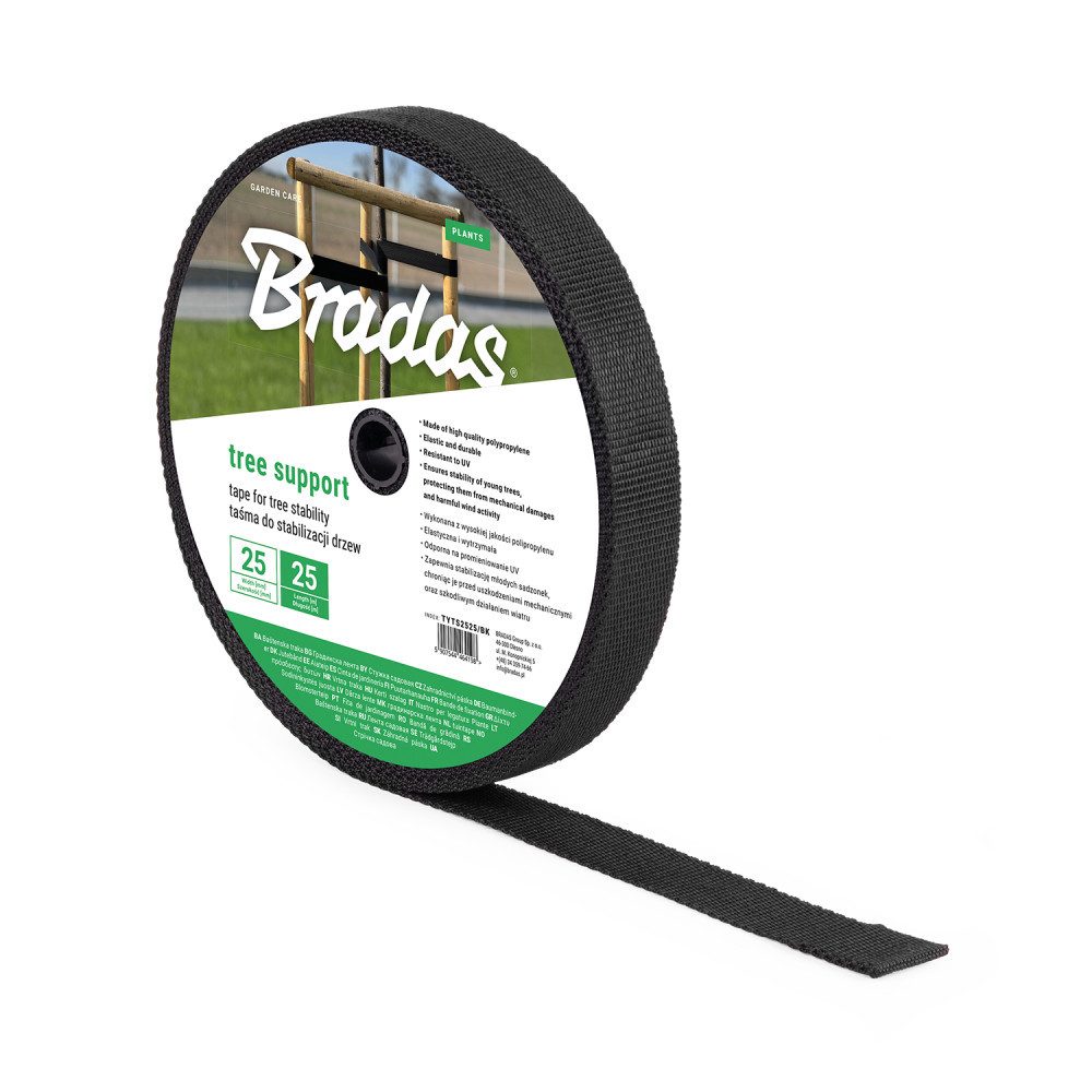 Bradas Leisten-Befestigungsclips Baumbindeband TREE SUPPORT 25mm x 25m Gartenband Stabilisierung Bäumen