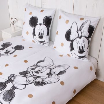 Kinderbettwäsche Disney Home Mickey & Minnie Wendebettwäsche Set - 4 Stück, Disney, 4 teilig, Mit Reißverschluss, 100% Baumwolle