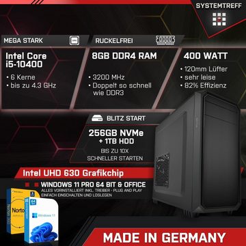 SYSTEMTREFF PC (Intel Core i5 10400, UHD 630, 8 GB RAM, 1000 GB HDD, 256 GB SSD, Luftkühlung, Windows 11, WLAN)