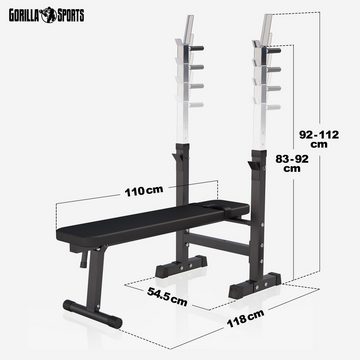 GORILLA SPORTS Hantelbank Ablage, Verstellbar, Klappbar, Schwarz/Weiß - Flachbank, Trainingsbank