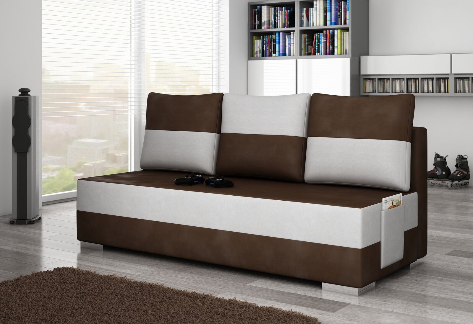 JVmoebel Sofa Braun-weißer Dreisitzer luxus Sofa 3-er Textilmöbel Couch Neu, Made in Europe Dunkelbraun / Weiß