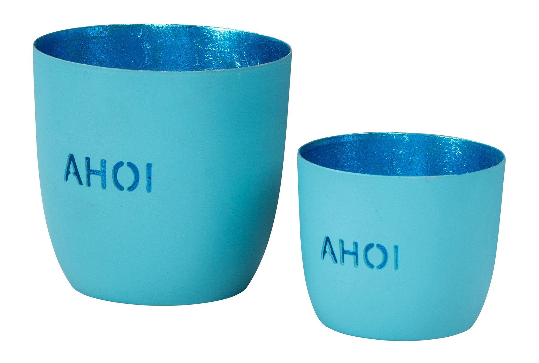 Levandeo® Teelichthalter, 2er Set Teelichthalter Ahoi Blau Metall Windlicht Tischdeko Variante 2