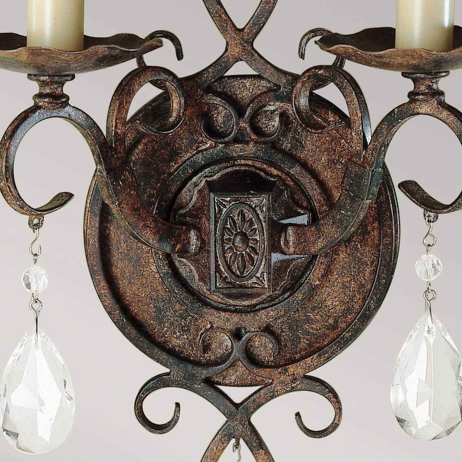 Licht-Erlebnisse Wandleuchte YORKE, ohne Leuchtmittel, Metall E14 29,8 cm hoch in Bronze Antik 2-flammig Rustikal Kristall
