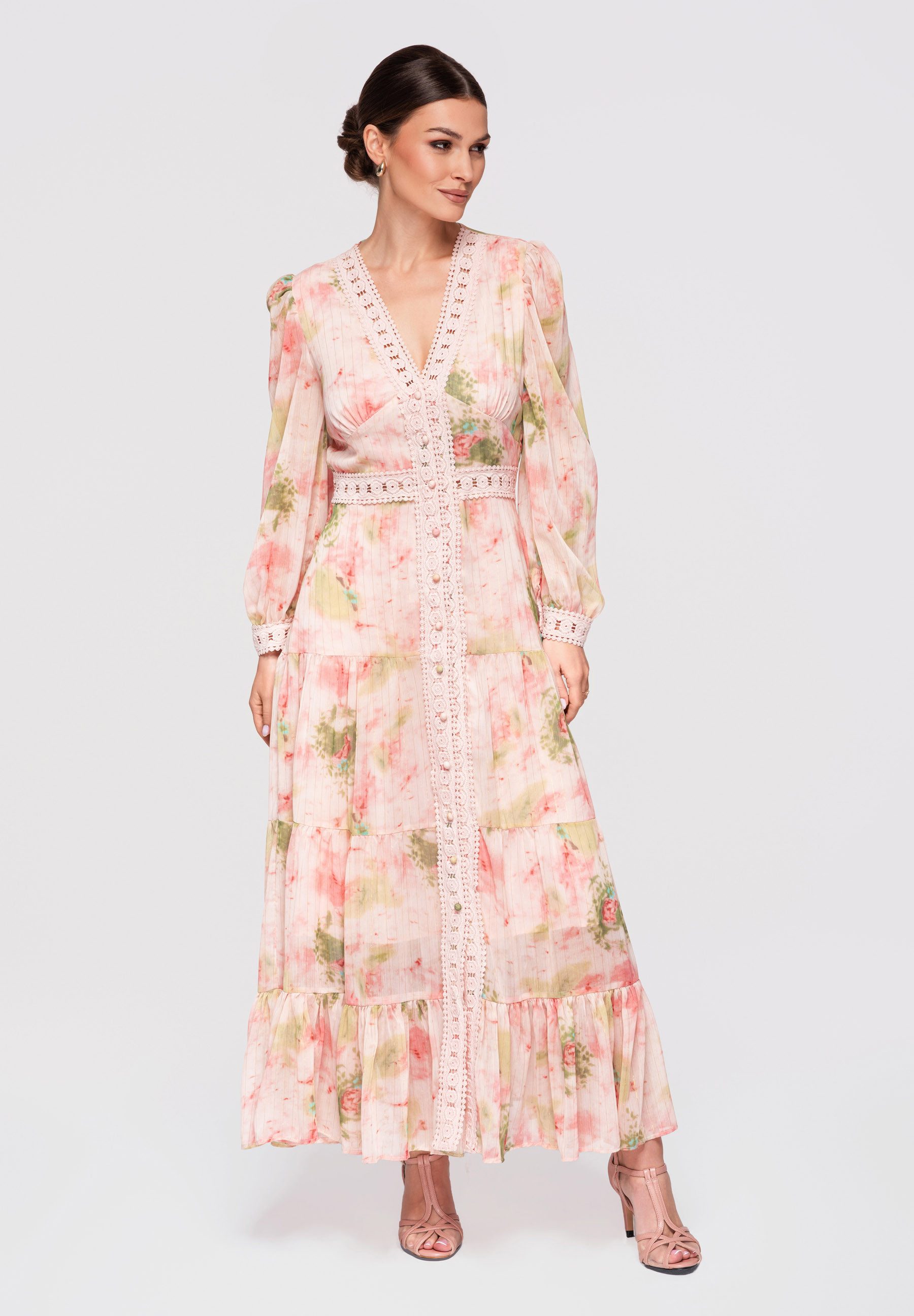 OMBRE Abendkleid Altera Maxi-Kleid mit ausgestelltem Schnitt und Spitzenakzenten