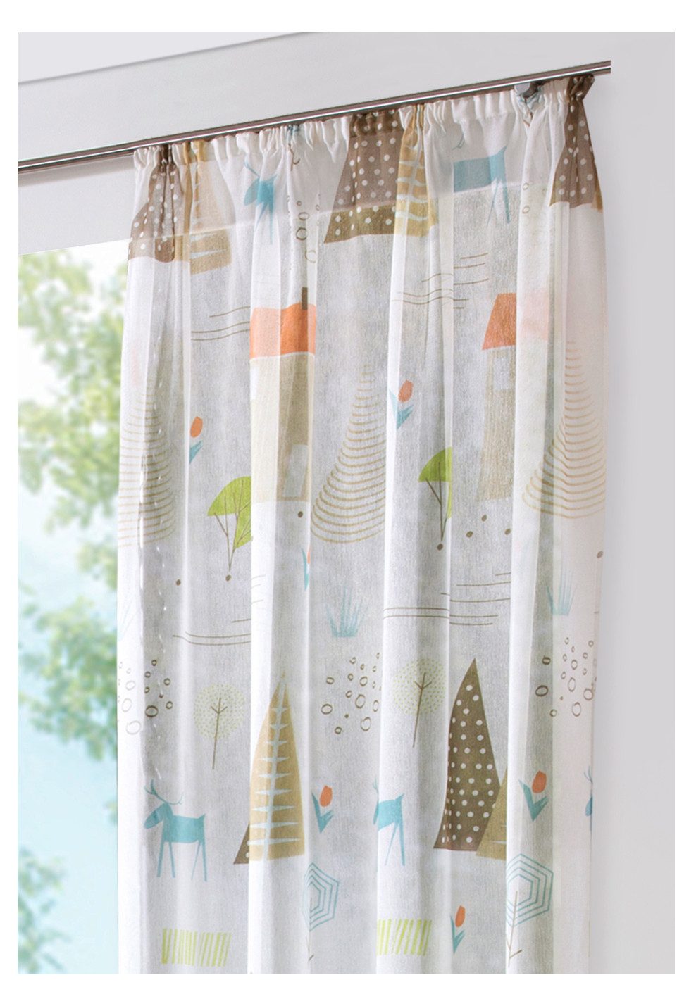 heimtexland Vorhang Skandi Dekoschal Gardine Kinderzimmer Natur Bunt (1 St), Kräuselband, halbtransparent, Polyester, Leinenoptik I Kinderzimmer I Vorhang I verschiedene Größen