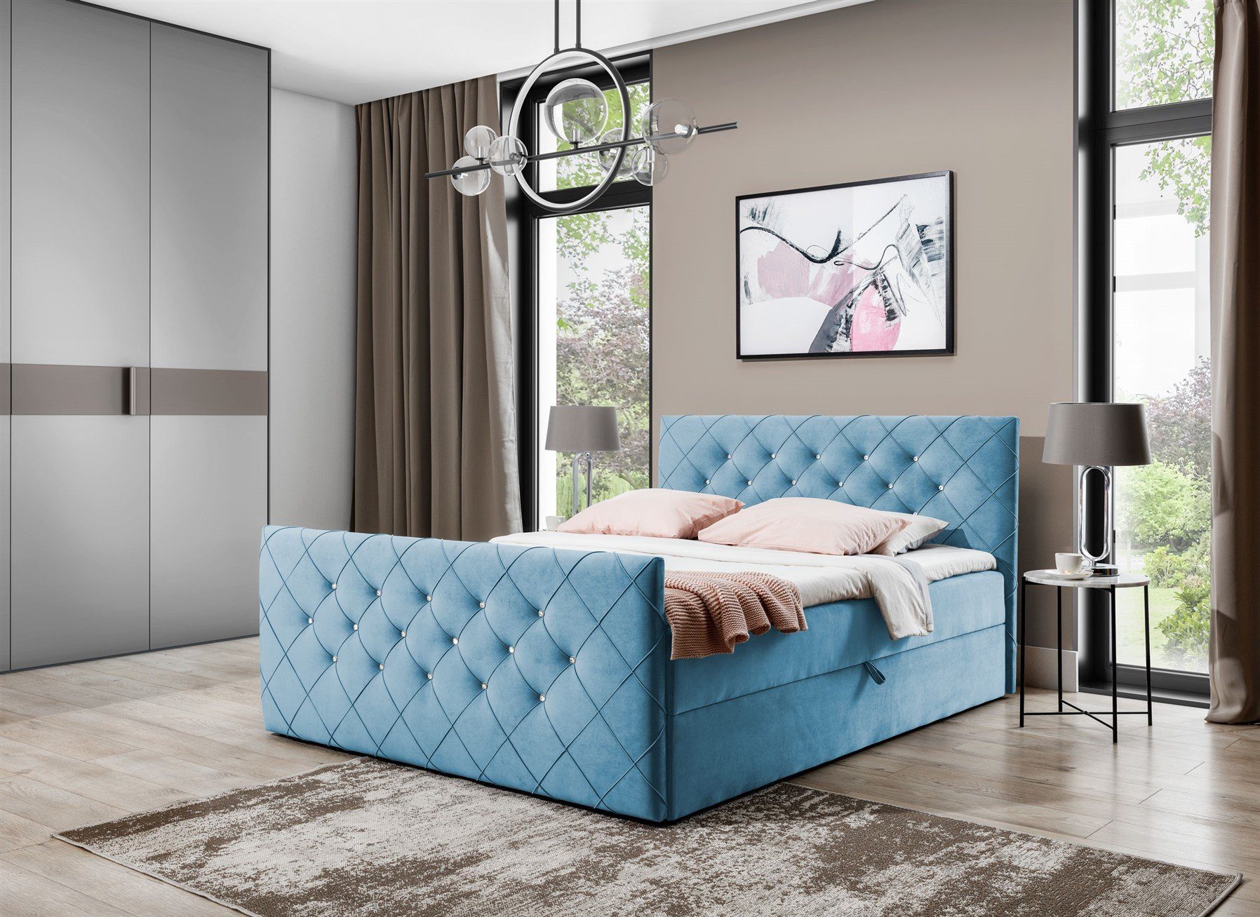 Fun Möbel Boxspringbett Boxspringbett Schlafzimmerbett EIVOR Stoff Hellblau günstig online kaufen