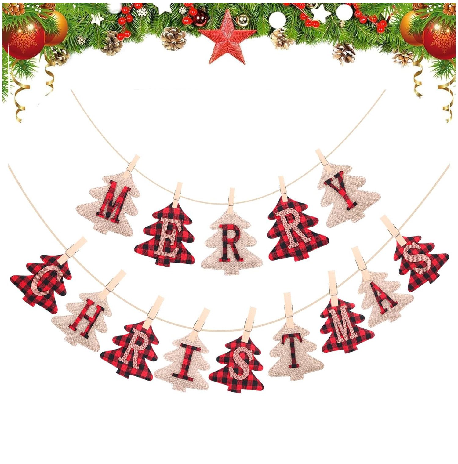 Kaket Hängedekoration Frohe Weihnachten Banner, Tannenbaum-förmige Jute Ban günstig online kaufen