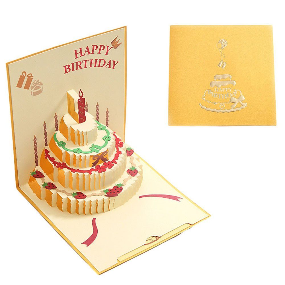 Blusmart Weihnachtskarte 3D-Grußkarte Zum Geburtstag, Faltbare Glückwunschpostkarte Zum yellow