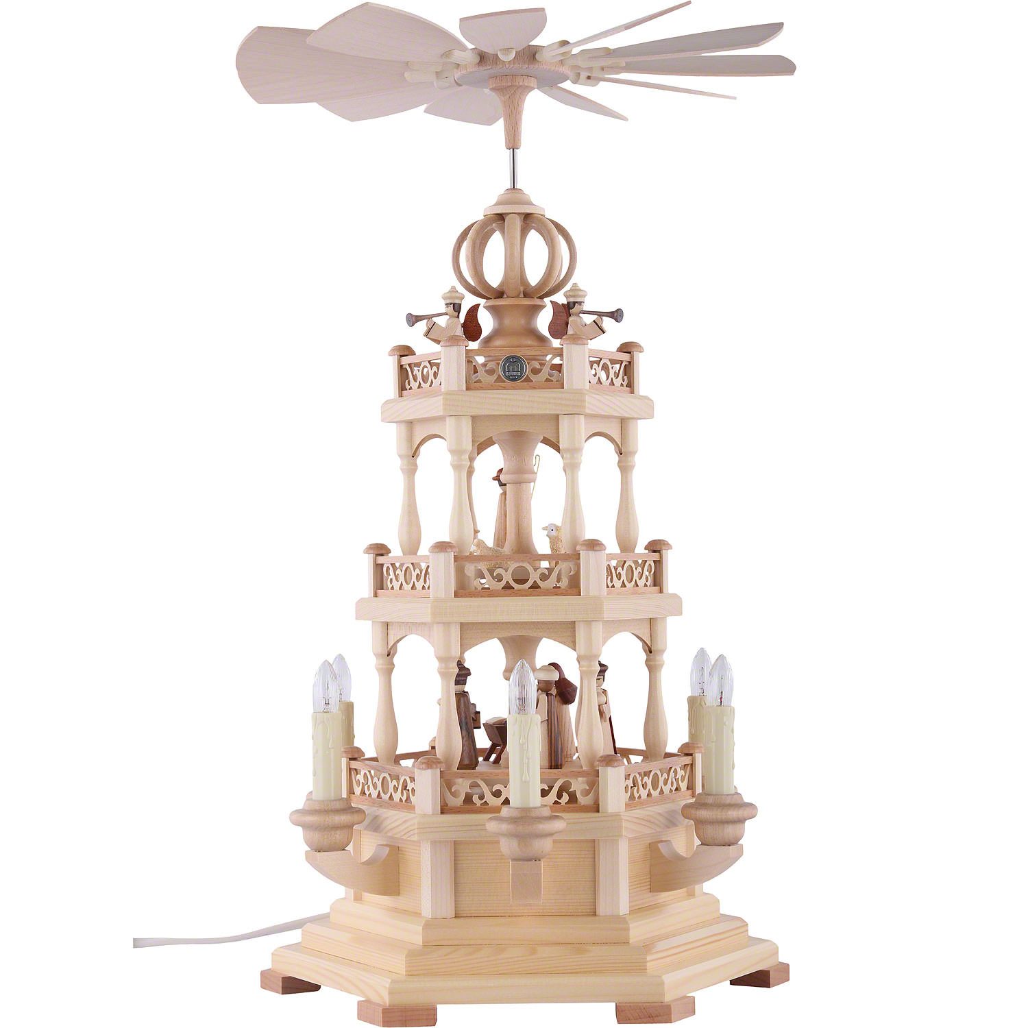 Müller Kleinkunst GmbH Seiffen Weihnachtspyramide 3-stöckige Pyramide Heilige Geschichte - 50cm - 230 V Elektromotor von