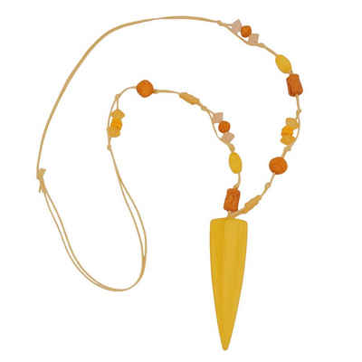 unbespielt Collier Kette Kunststoffperlen Dreieck gelb und orange marmoriert Kordel gelb 90 cm inkl. Schmuckbox, Modeschmuck für Damen