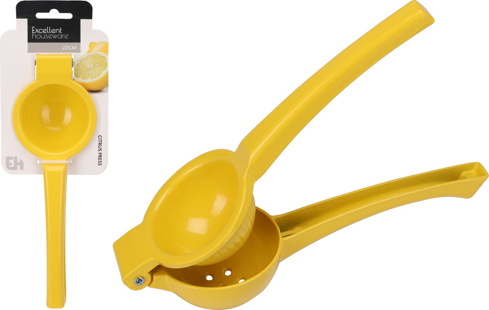 Koopman Zitruspresse Zitronenpresse Limettenpresse Zitrusfrüchte Presse 22cm Gelb Aluminium, 0 W, Presse, Saftpresse, für alle Zitrusfrüchte, 22cm lang, Aluminium