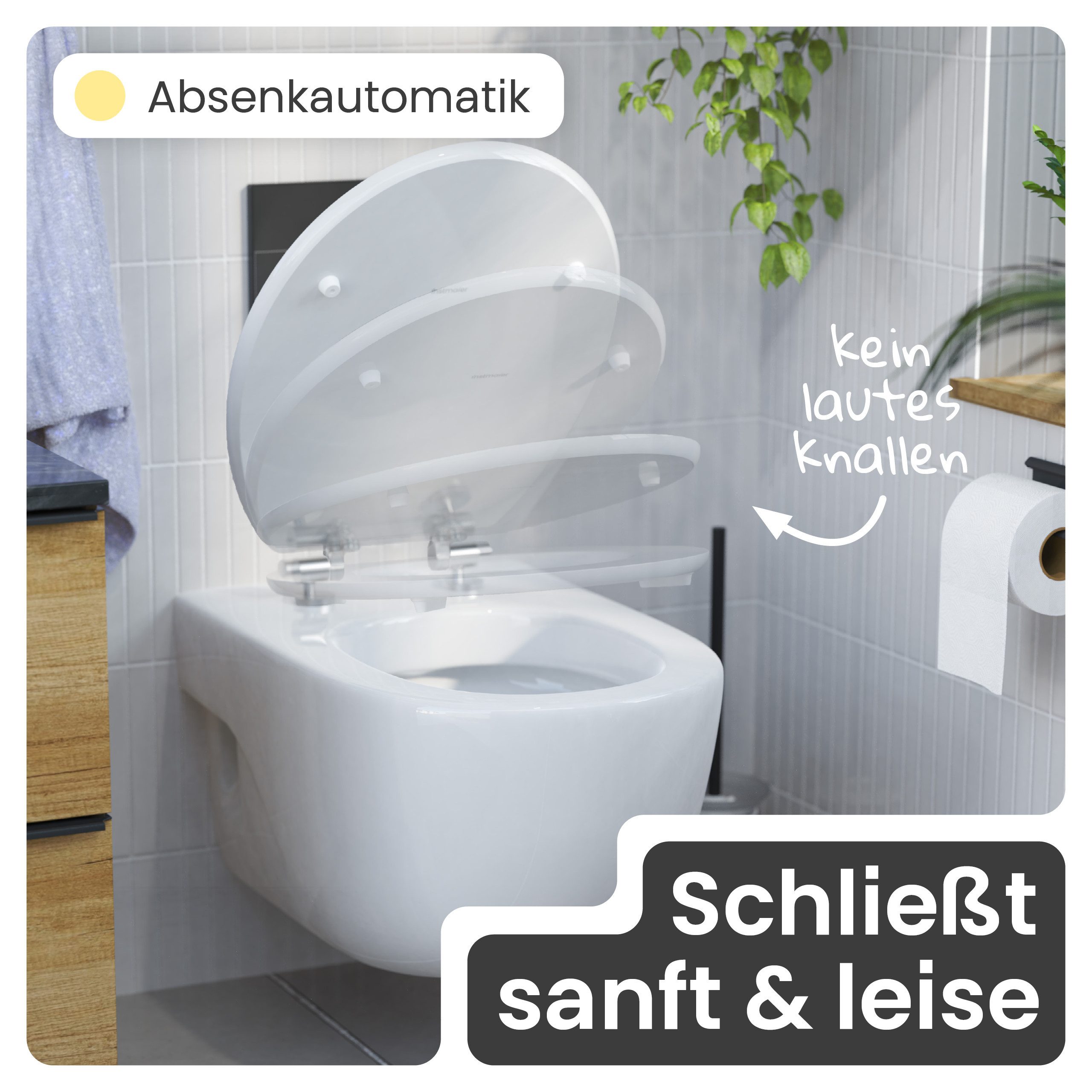 instmaier WC-Sitz Gaia Holz Toilettendeckel, weiß matt, mit doppelter Absenkautomatik – Bild 3 von 5