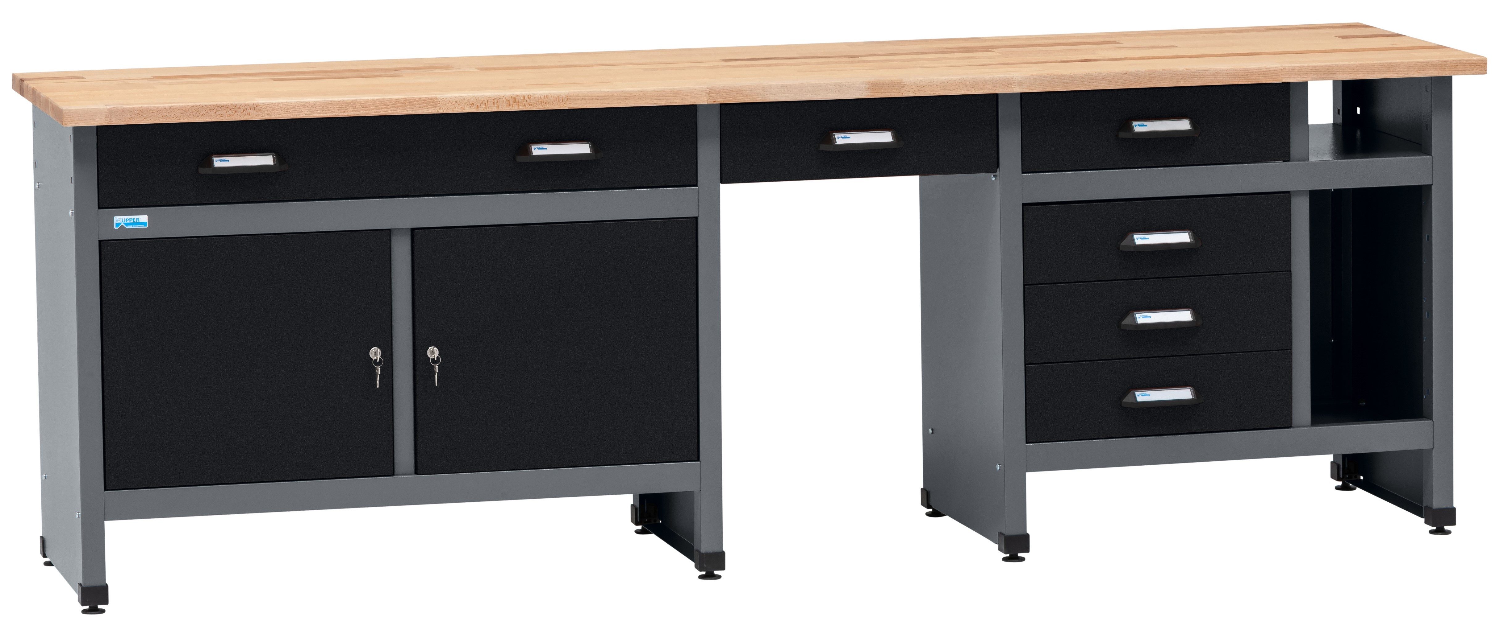 KÜPPER Werkbank 12280, 240x84x60 cm, 2 Türen, 6 Schubladen, 300 kg Traglast, 240x60x84 cm (BxHxT)