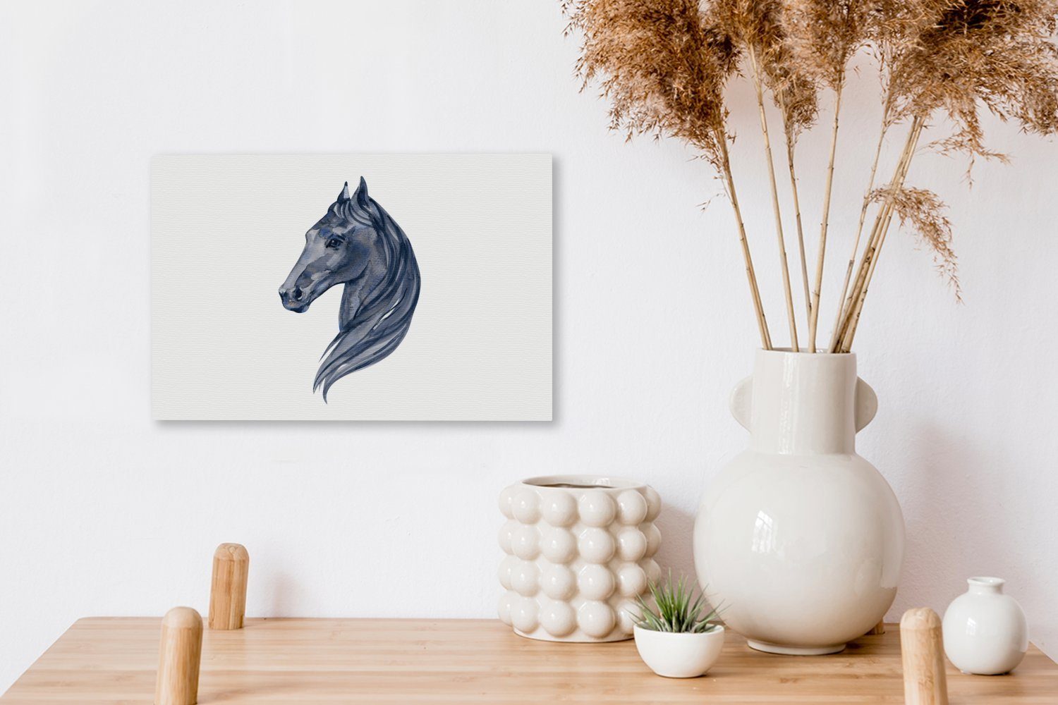 Pferd - cm Leinwandbild Mädchen, - Aquarell (1 Mädchen Leinwandbilder, St), Kinder Wanddeko, Blau - Wandbild Aufhängefertig, OneMillionCanvasses® 30x20 - -