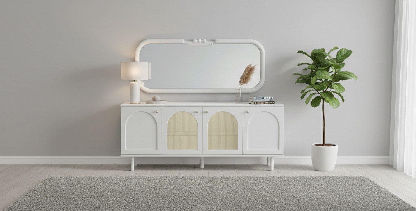 Xlmoebel Buffetaufsatz Modernes Sideboard mit Spiegel in Weiß aus Holz und Glas, (2-St), Made in Europa