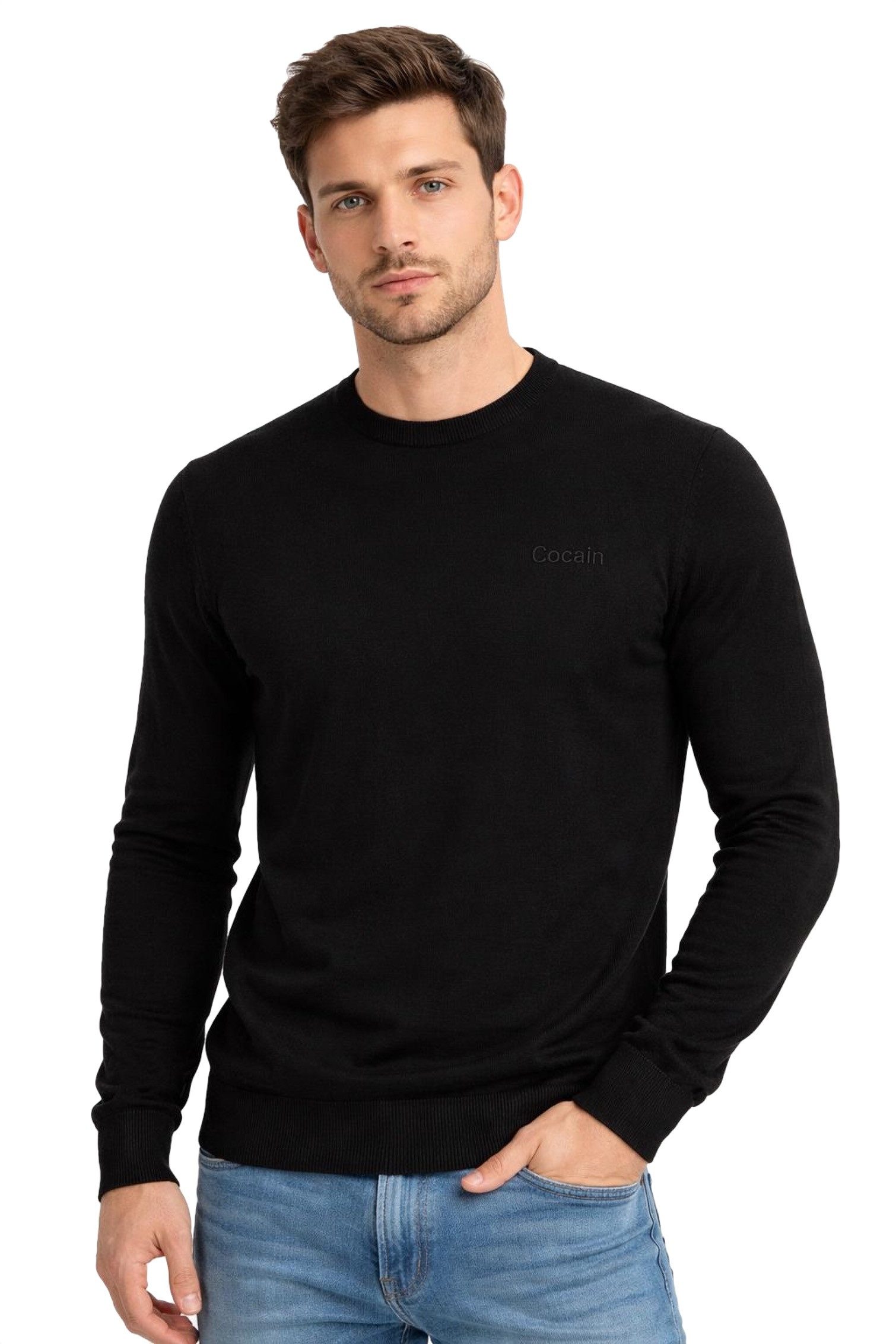 Cocain underwear Strickpullover Herren 100% Baumwolle Rundhals dünnes Feins günstig online kaufen