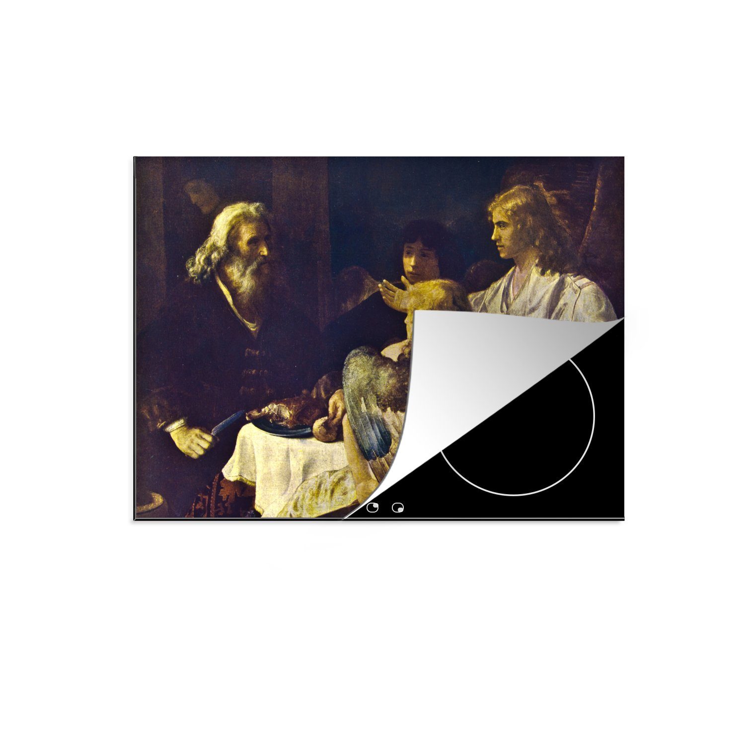 MuchoWow Herdblende-/Abdeckplatte Abraham und die Engel - Rembrandt van Rijn, Vinyl, (1 tlg), 71x52 cm, Induktionskochfeld Schutz für die küche, Ceranfeldabdeckung