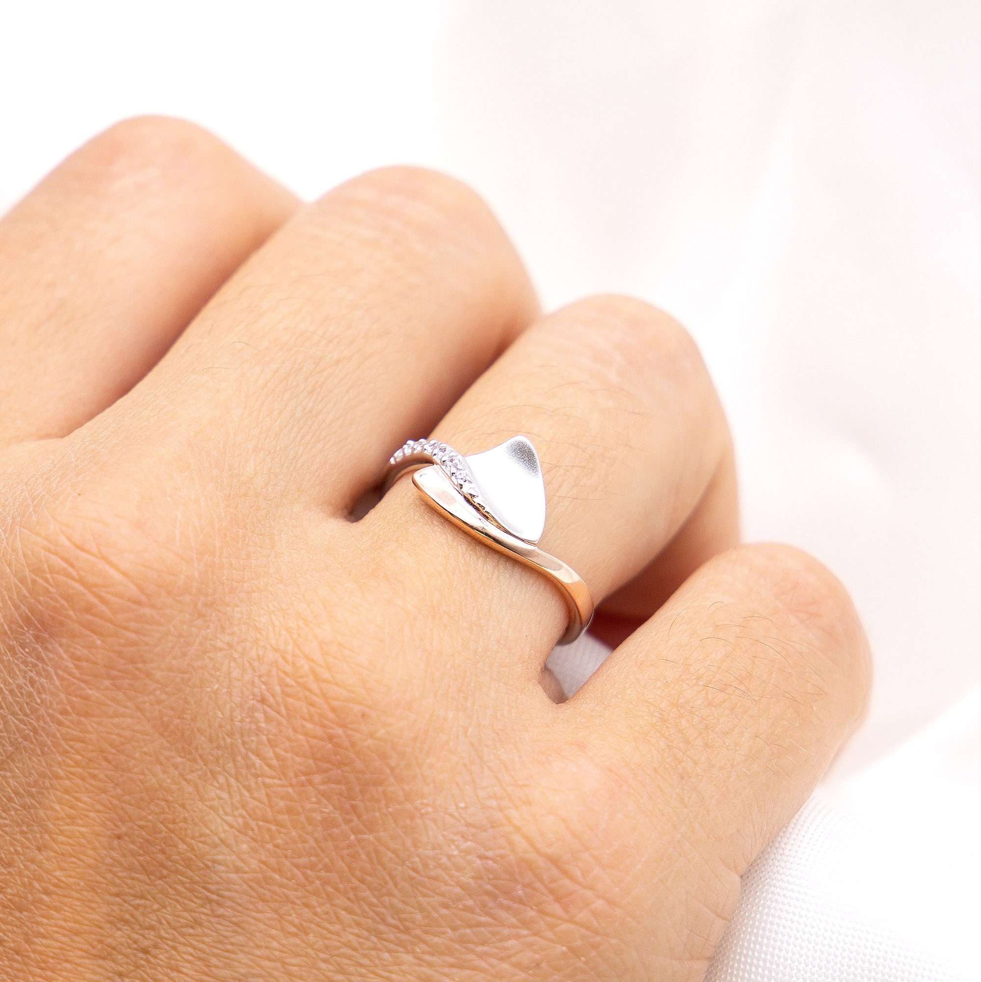 Zeeme Fingerring Silber 925 zweifarbig mit Zirkonia weiß