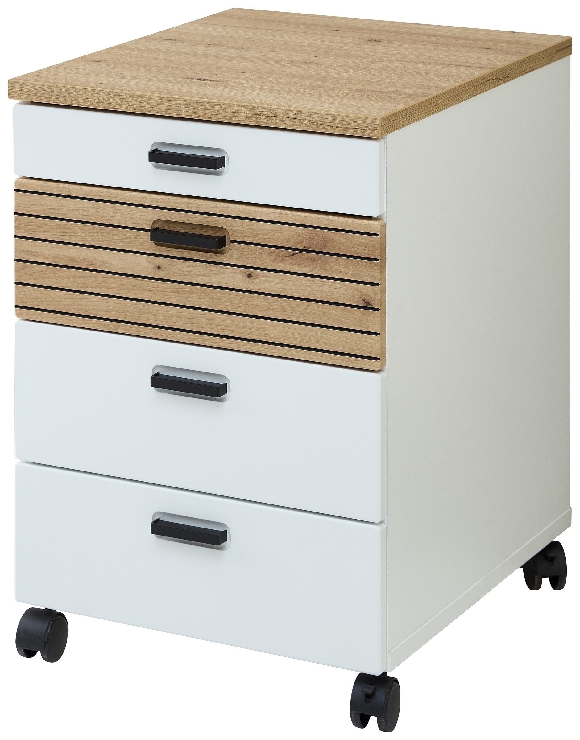 freiraum Rollcontainer Glenn, in Weiß / Artisan Dekor, MDF - 45x66x55cm (BxHxT)