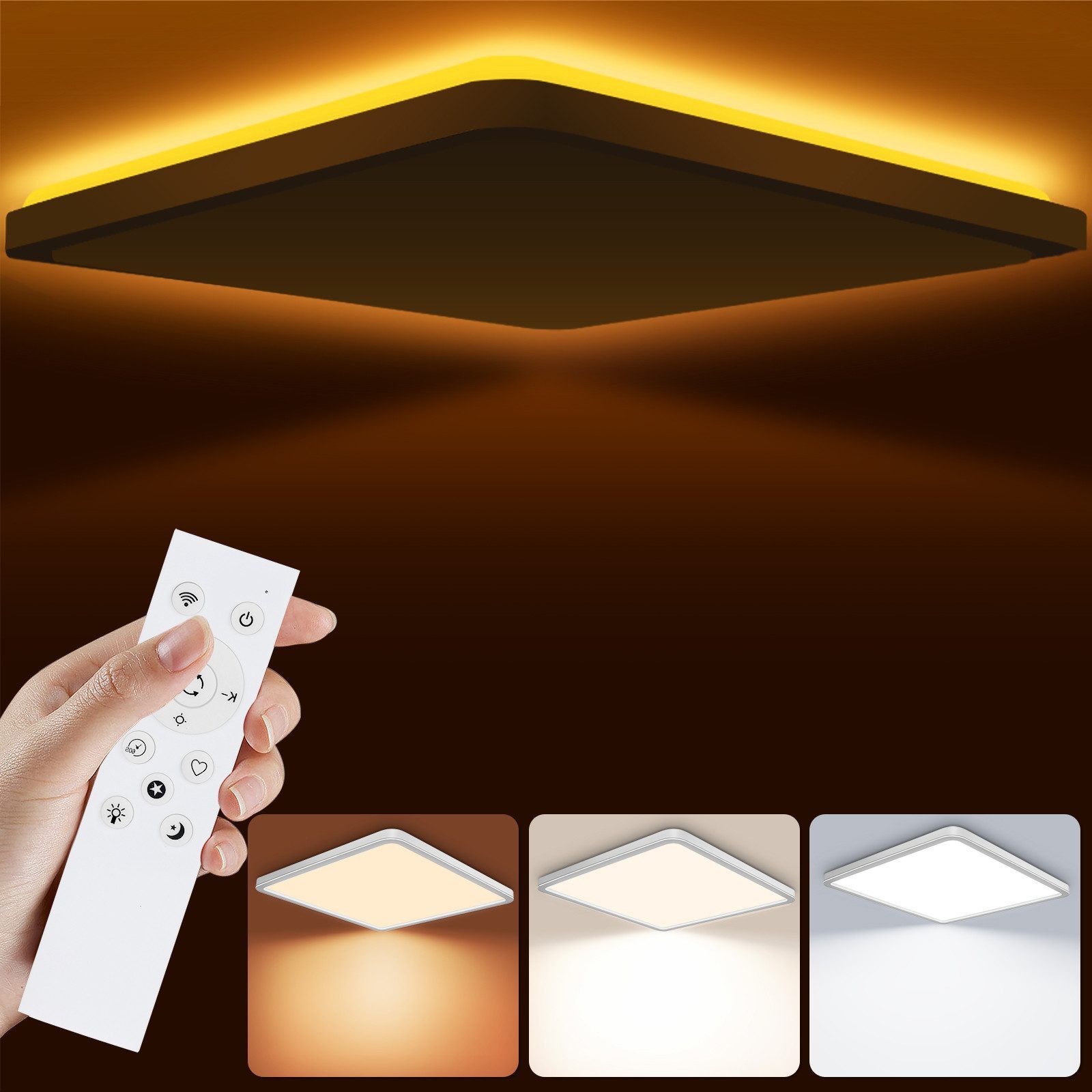 Ophy LED Deckenleuchte Dimmbare LED Deckenlampe 24W 3200lm 30cm – mit Fernbedienung, 3000-6000K, Smart Background Light (für Bad, Wohnzimmer, Flur)