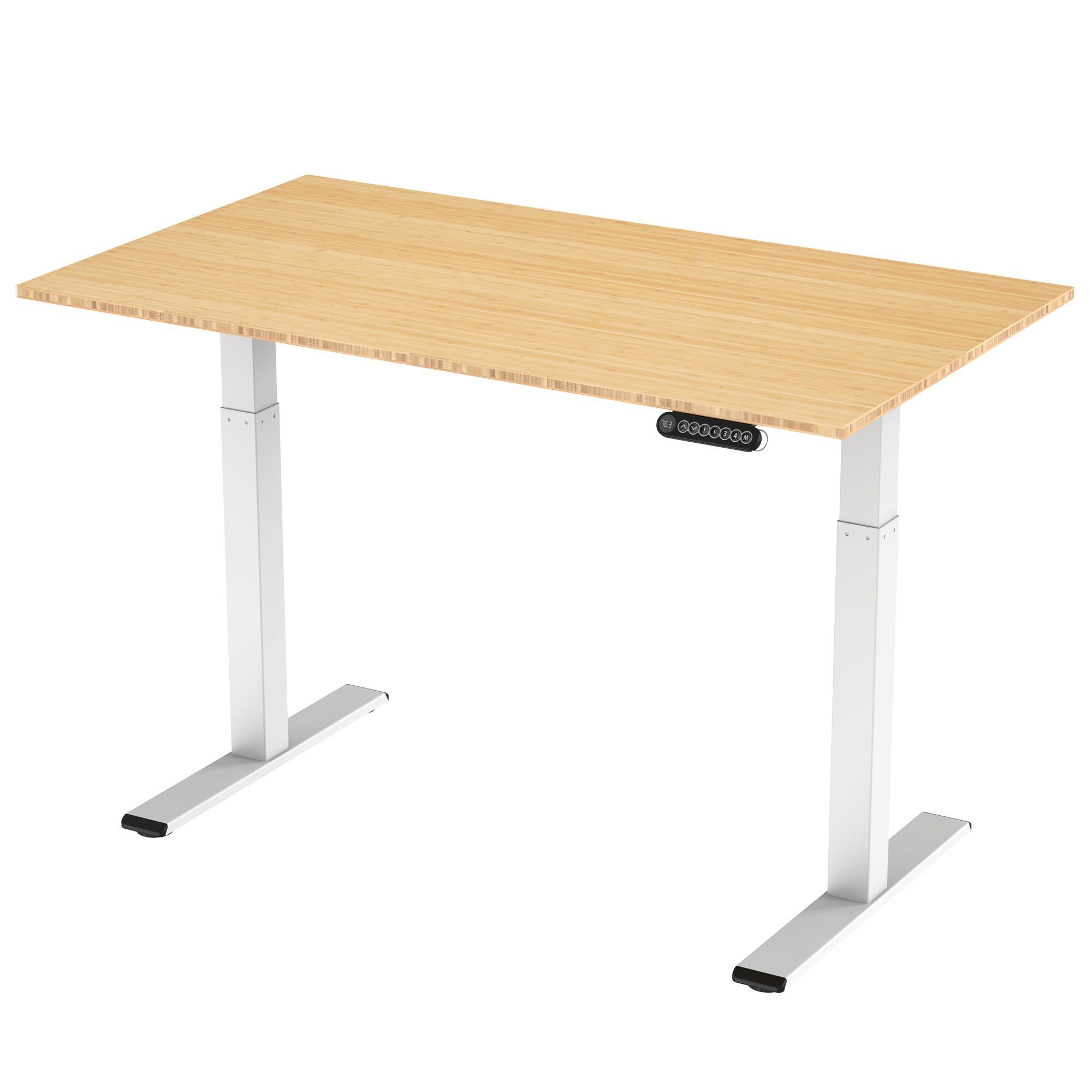 ERGOFINO Schreibtisch DT20LT höhenverstellbarer Schreibtisch 140x70 cm, 160x80 cm, 180x80 cm (2 Motoren, höhenverstellbarer schreibtisch gestell mit 2-Fach-Teleskop), 4-Memory-Steuerung (Schwarz),DT20L mit Tischplatte aus Bambus