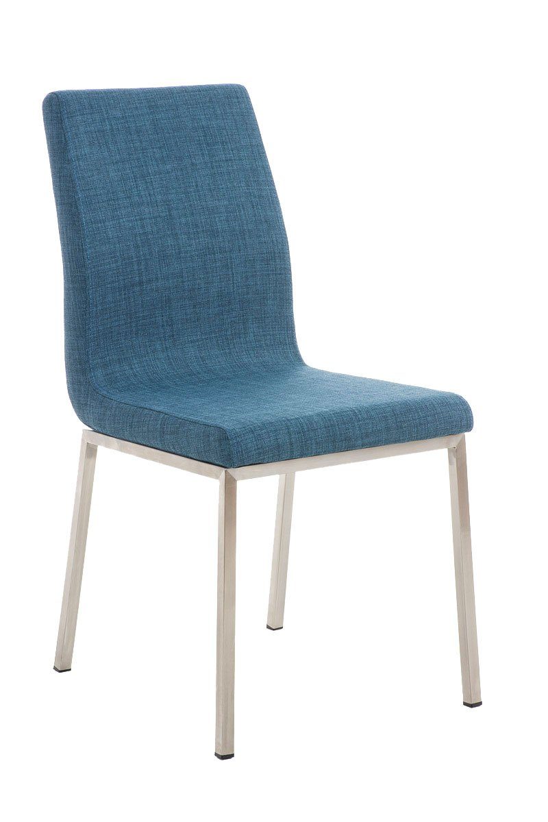 TPFLiving Esszimmerstuhl Colle mit hochwertig gepolsterter Sitzfläche - Konferenzstuhl (Küchenstuhl - Esstischstuhl - Wohnzimmerstuhl), Gestell: Metall Edelstahl gebürstet - Sitzfläche: Stoff blau