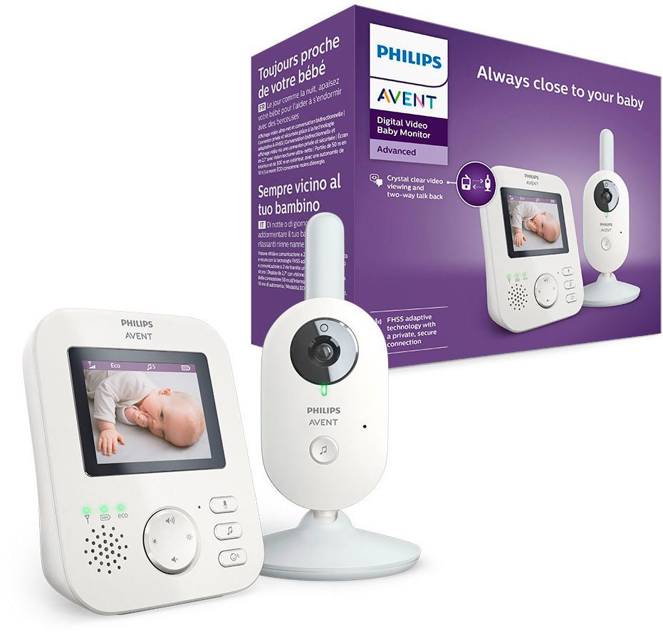 Philips AVENT Video-Babyphone SCD833/26, sichere Verbindung, 2,7 Zoll  Farbdisplay, Eco-Mode, Persönliche und sichere Verbindung mit anpassbarer  FHSS-Technologie