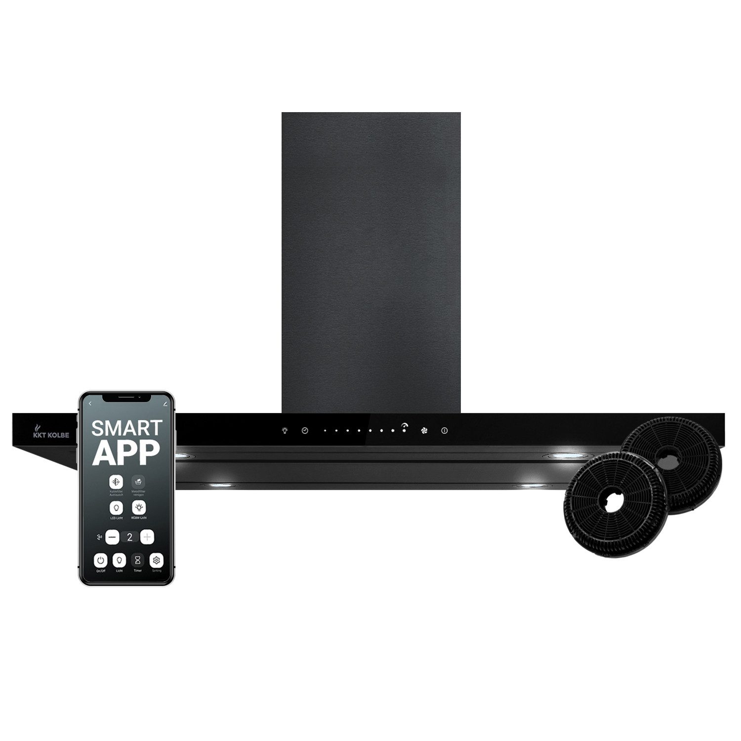 KKT KOLBE Inselhaube Dunstabzugshaube 90cm FLAT-INSEL-6S Dunstabzugshaube 90cm FLAT-INSEL-6S, Abzugshaube / Umluft Inselhaube / Schwarz / Glas / Smart WiFi App