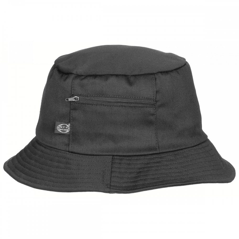MFH Fischerhut Schlapphut (Fischermütze), kleine Seitentasche, schwarz - 63 Einschubtasche links