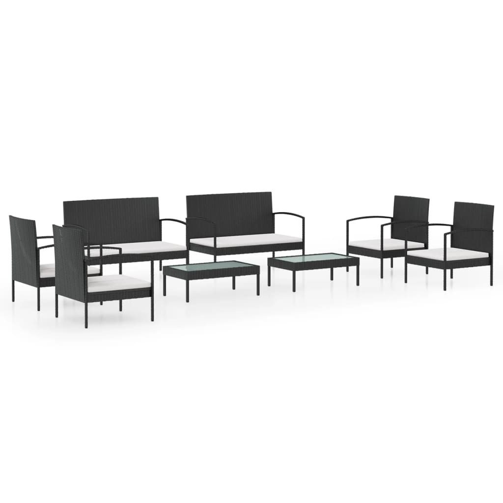 vidaXL Gartenlounge-Set, 8-tlg. Lounge Set mit Auflagen Poly Rattan Schwarz