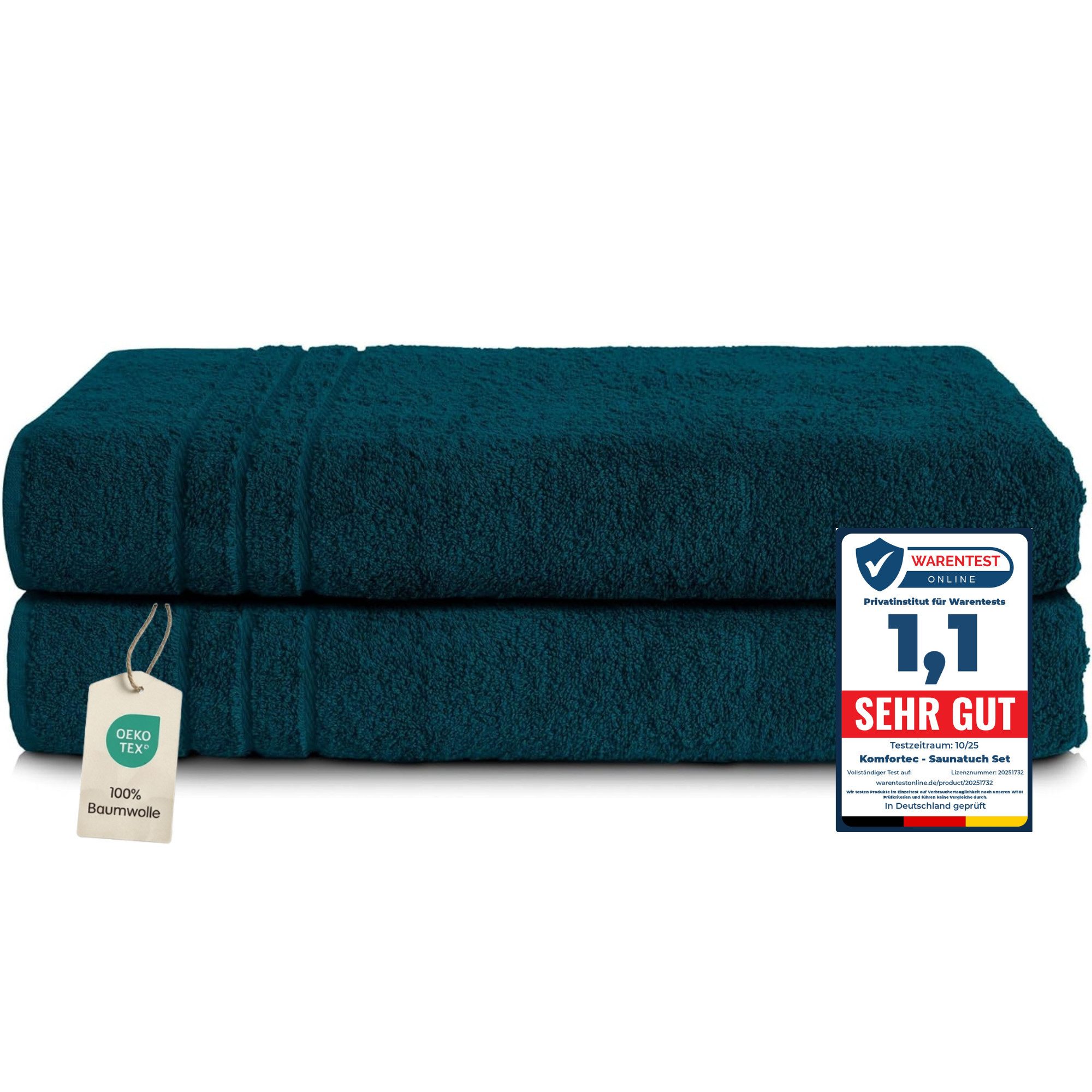 Komfortec Saunatuch Frotte aus 100% Baumwolle, Frottee (Packung, 2-St), 80x200 Saunatücher set XXL, Weich, Schnelltrocknend