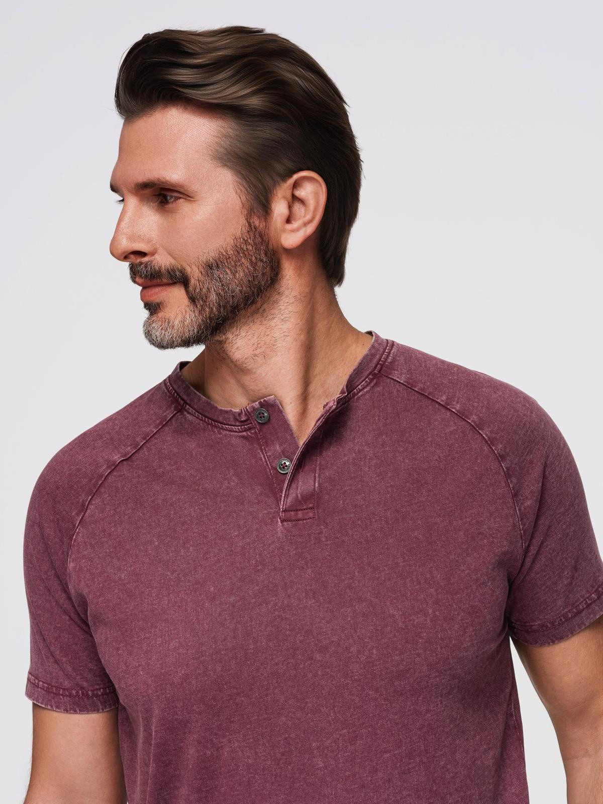 OMBRE T-Shirt T-Shirt mit Wascheffekt und Knöpfen am Ausschnitt