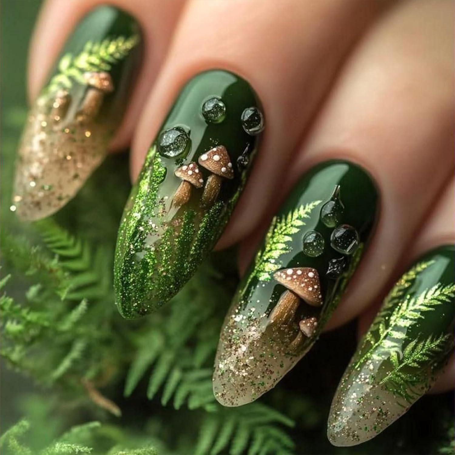 LuxusKollektion Kunstfingernägel Press on Nägel Weihnachtsnägel Mandelform Pilz 24 Stück design-3