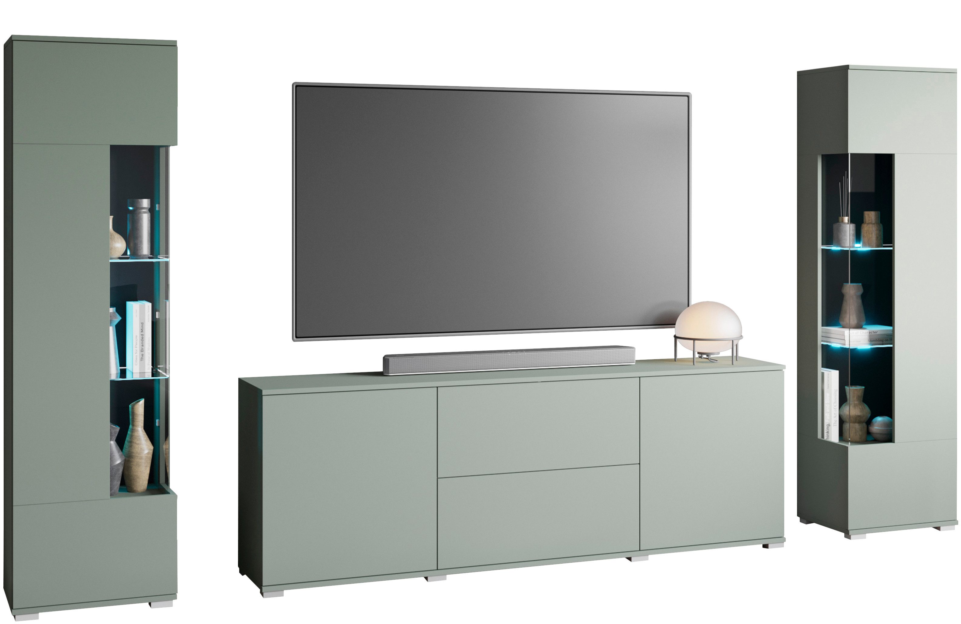 OTTO home Wohnwand KENIA, (Komplett-Set, 3-St), Vitrinen mit Eckverglasung, hängend und stehend montierbar