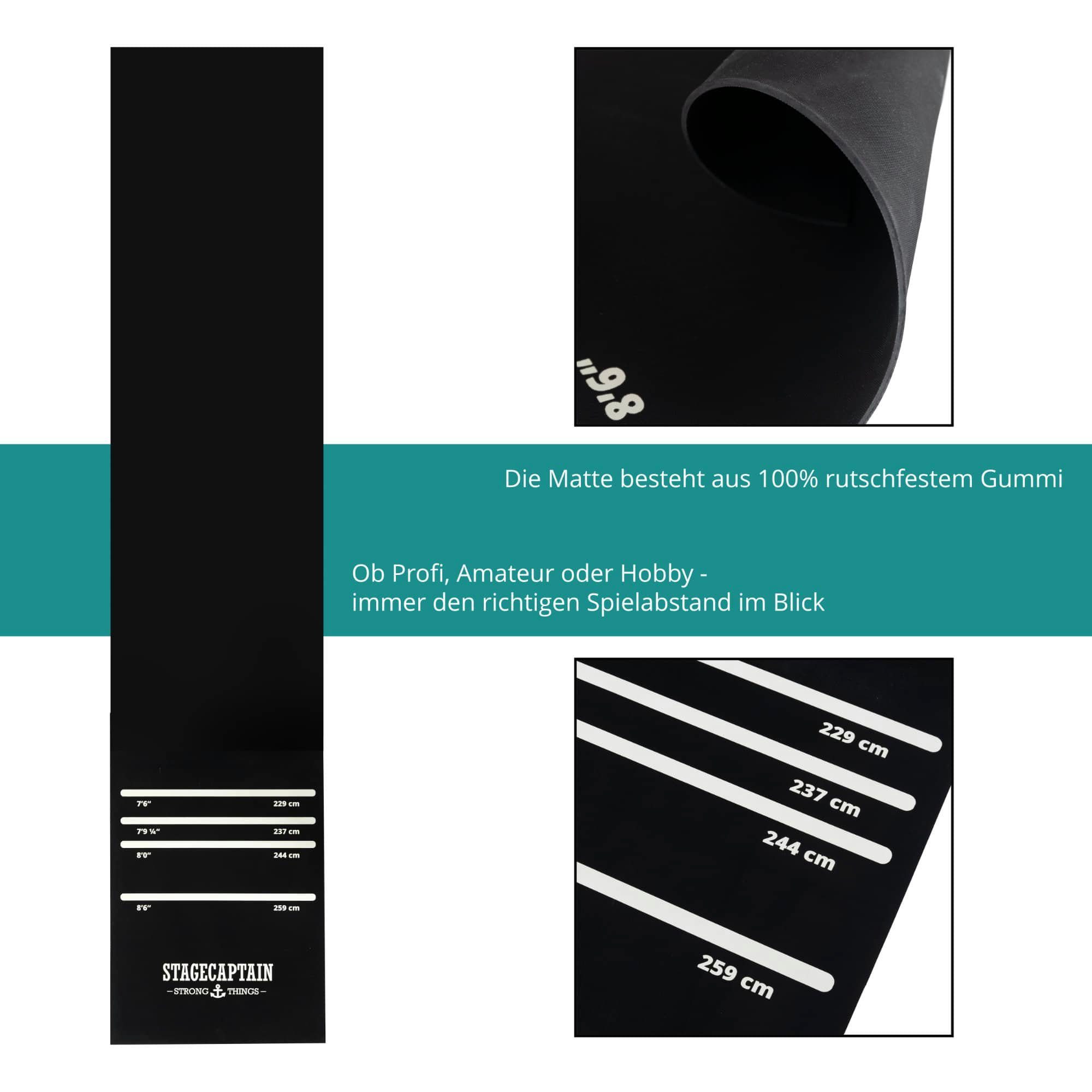 Stagecaptain Dartmatte DM-300 Dart-Bodenschutzmatte mit Oche (Dartteppich, 1-St., mit Abstandsmarkierungen), aufgedruckten Abwurflinien, Rutschfest, Länge: 3m