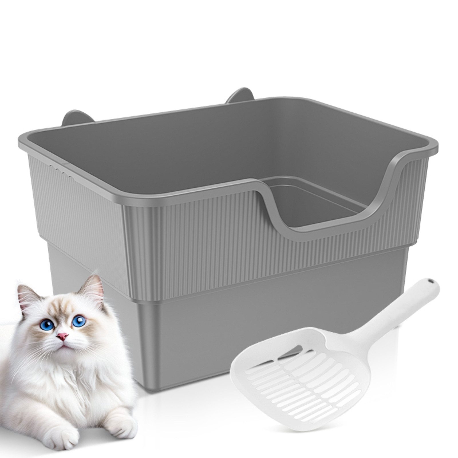 AmiCura Katzentoilette Offenes Katzenklo,extragroße Katzentoilette, mit hohen Seitenwänden, Mit Katzenstreuschaufel, Mehrzweck