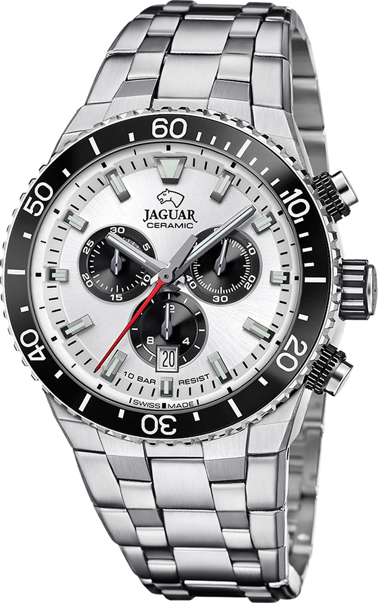 JAGUAR Quarzuhr Jaguar Herrenuhr Edelstahl silber Jaguar, (Chronograph), Herren Armbanduhr rund, Edelstahlarmband silber