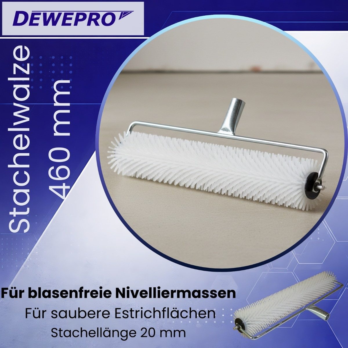 DEWEPRO Bodenlegerkelle DEWEPRO Stachelwalze 460mm breit, Stachellänge 20mm