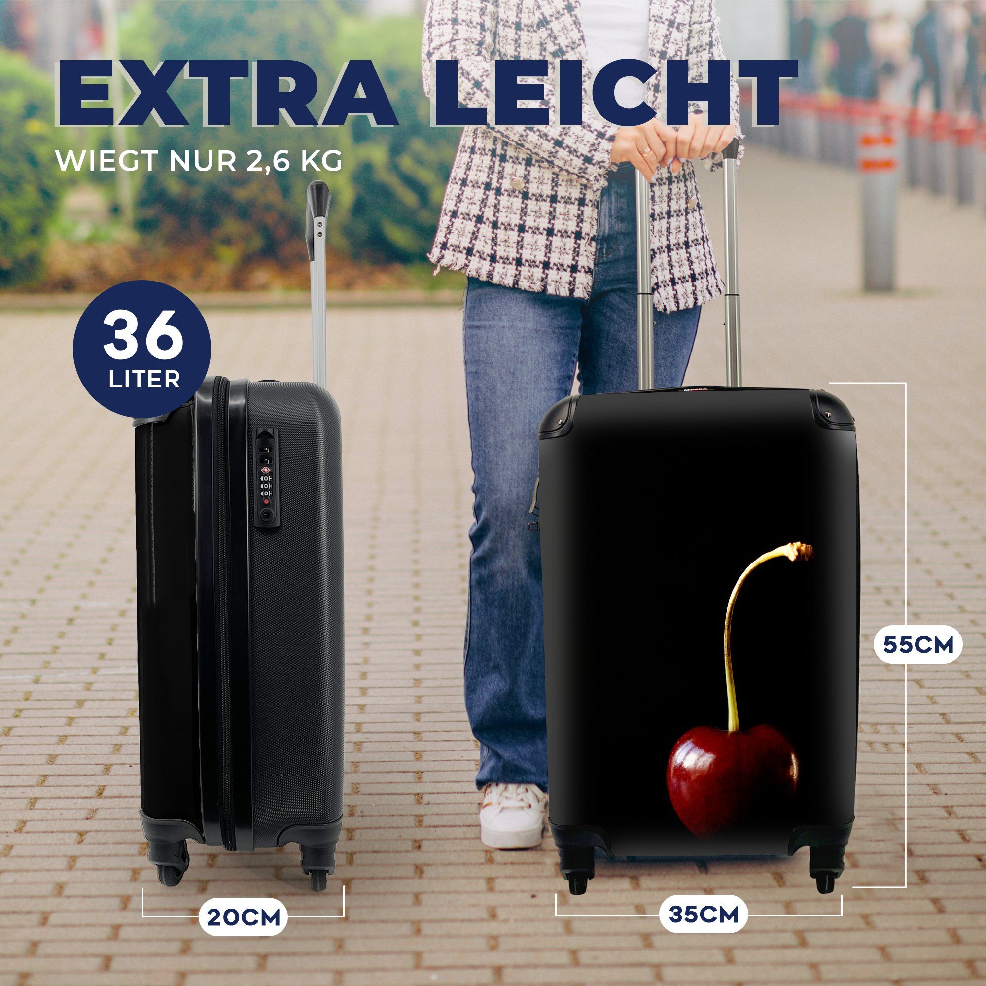 Handgepäckkoffer 4 Trolley, Schwarz, rollen, Reisetasche Handgepäck für MuchoWow Kirsche mit Ferien, Reisekoffer - Rollen,
