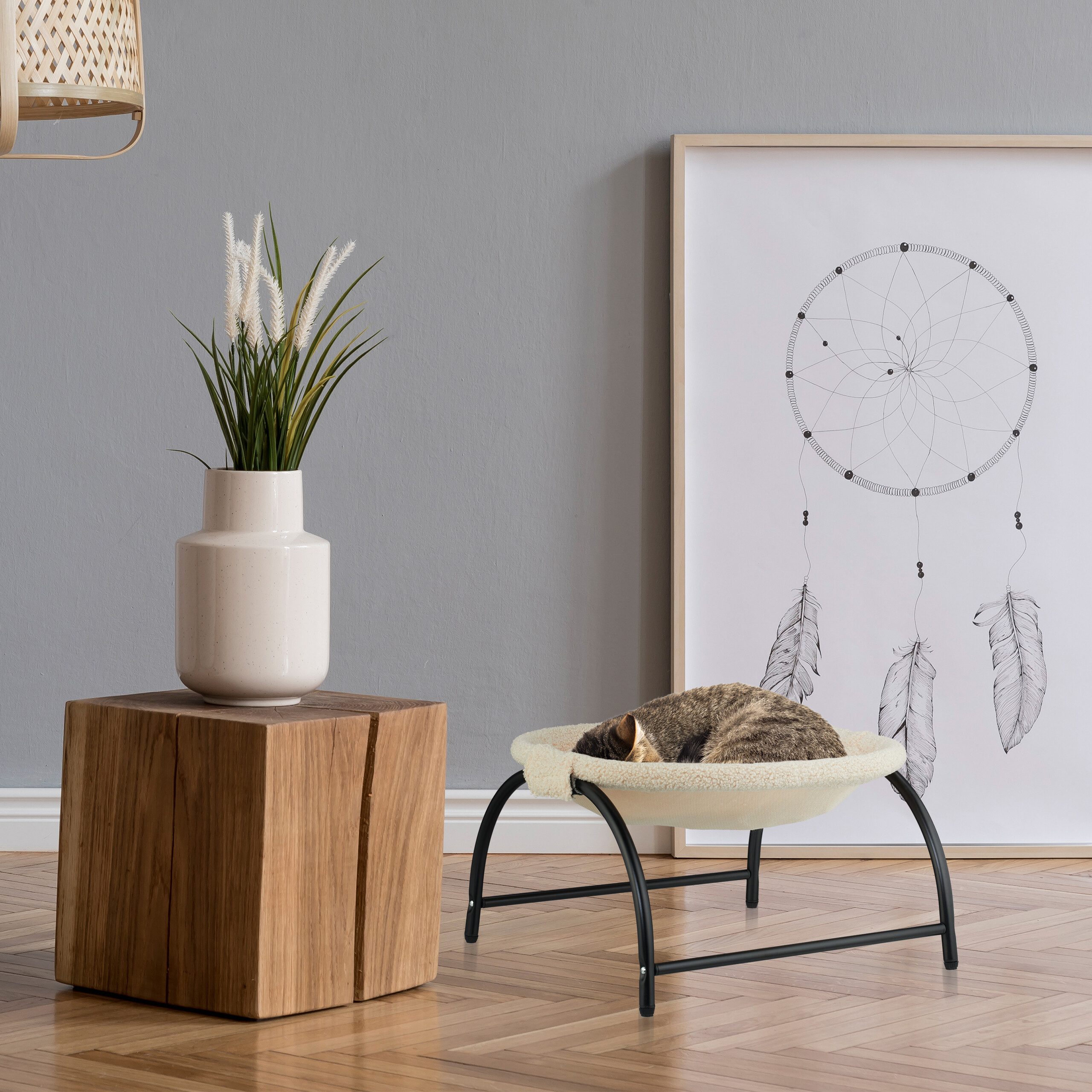relaxdays Katzen-Hängematte Stehende Katzenhängematte mit Plüsch, Polyester günstig online kaufen