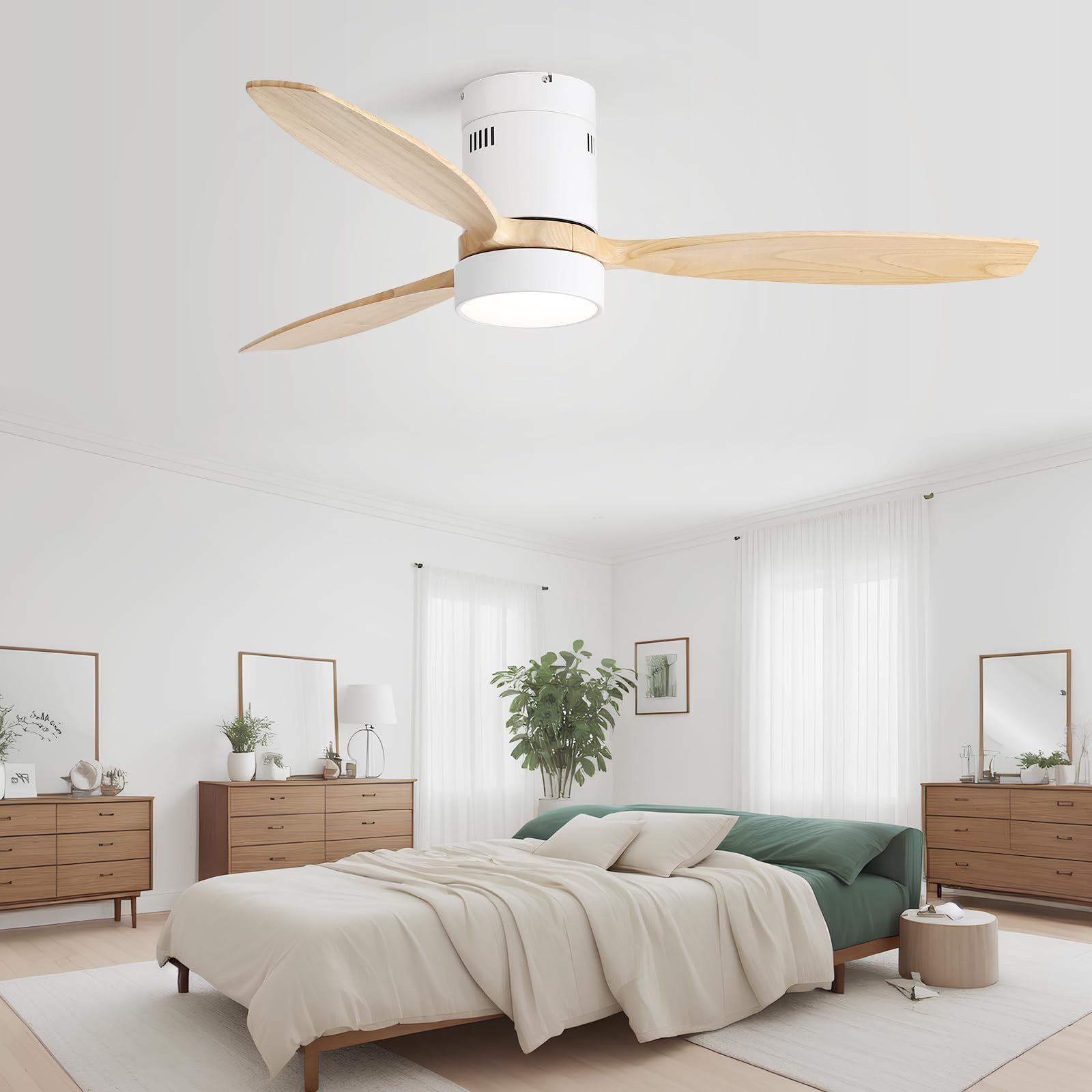 Sofucor Deckenventilator mit Licht, Massivholz Ventilatorflügel, günstig online kaufen