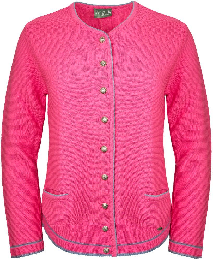 Huber Mode & Tracht Strickjacke Damen Trachten Jacke "Aurora" - Pink /  Rauchblau