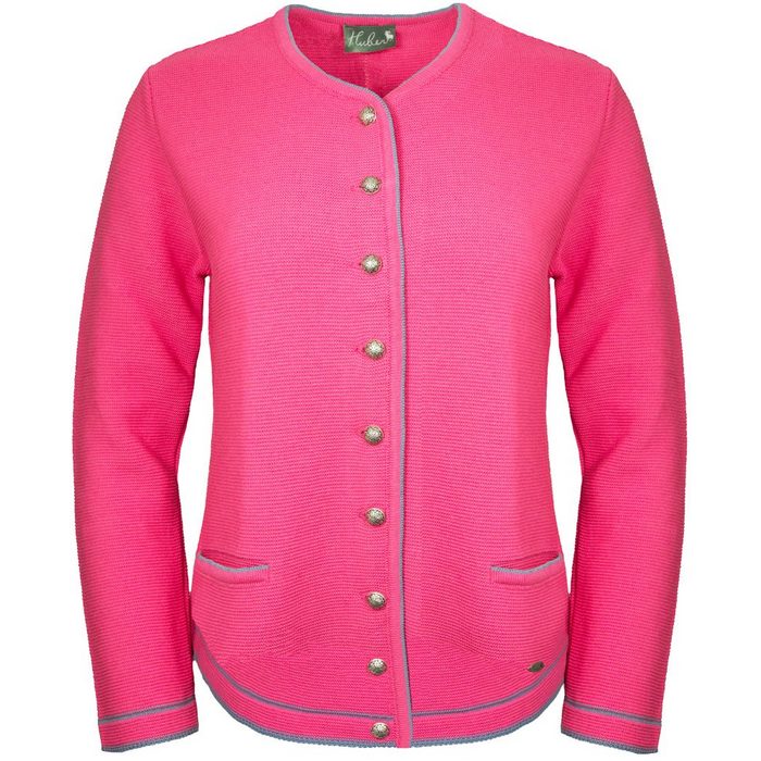 Huber Mode & Tracht Strickjacke Damen Trachten Jacke "Aurora" - Pink / Rauchblau