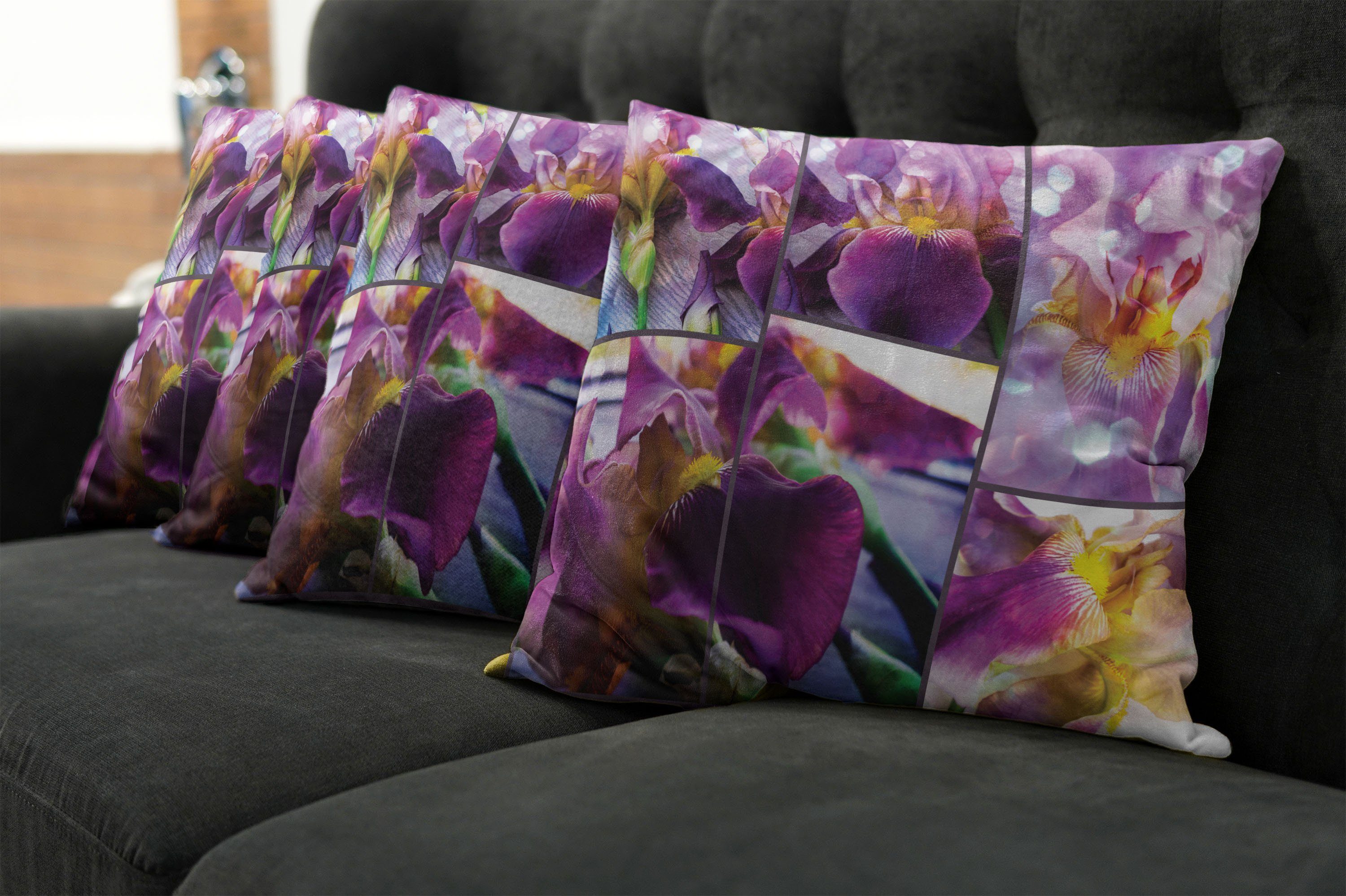 Kissenbezüge Modern Accent Blooming Iris-Blumen Digitaldruck, (4 Abakuhaus Stück), Doppelseitiger Lila